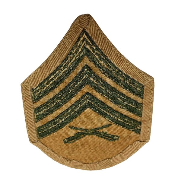 USMC Sergeant Patch E-5 Chevron Stripes Vintage Marine Corps Green Khaki - Picture 3 of 6
